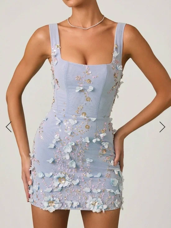 Oh Polly Briar Embellished Corset Mini Dress in Sky Blue. - Picture 2 of 8